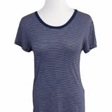 Brandy Melville Basic Navy and White Striped Short Sleeve Crew Neck Tee Photo 0