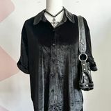 Misa Black Velvet Button Up Top, Goth Whimsigoth Witchy Dark Academia Medium Photo 0