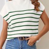 Merokeety Ivory Striped Mockneck Sleeveless Sweater Top Photo 0