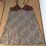 Animal Print Silky Satiny Lacey Chemise Pajama Gown Dark Brown Tan Size Small Photo 0