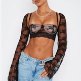 White Fox Boutique White Fox Lace Black Top  Photo 0