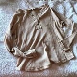 Umgee tan waffle button down Henley shirt Photo 0