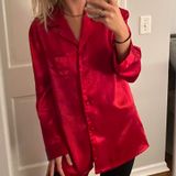 Valerie Stevens Red Silk Sleepwear Shirt Photo 0