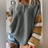 Listicle Gray Cozy Oversized V-Neck Sweater Photo 0