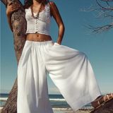 Free People  Into You Eyelet Pant Set in White XS Photo 0