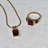 Unique Vintage Vintage Amethyst And CZ In GEP Yellow Gold Ring And 18” Necklace & Ring Size 8 Photo 0