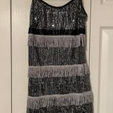 Black Silver Sequin Metallic Fringe Flapper Mini Dress Costume Photo 0