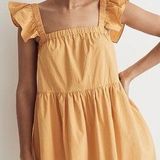 Madewell Tiered Ruffled Cotton Mustard Yellow Mini Dress Sz XS Photo 0