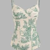 Cider Toile De Jouy Green and Cream Regency Vibes Bodysuit Photo 0