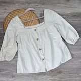 Sunny Leigh  beige gingham button down babydoll blouse Photo 0