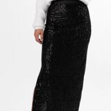 Pink Lily Own The Night Black Sequin Maxi Skirt Photo 0