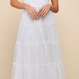 Lulus White Mesh Swiss Dot Tiered Midi Dress Photo 0