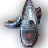 American Eagle Y2K Shiny Oxblood Penny Loafer Chunky Heels, Plaid Lining, 9 Photo 0