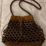 Talbots Woven Brown Leather @ Black Linen Lined Crossbody Bag, size 12x10 Photo 0