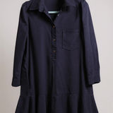 Tuckernuck  Navy Blue Shirt Dress Ruffle Hem Button Front Long Sleeve Size M Photo 0