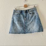 BLANK NYC Distressed Frayed Hem Denim Blue Mini Skirt Photo 0