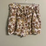 C&C California  Shorts Size 12 Floral Linen Blend High Wasit Retro Paperbag Brown Photo 0