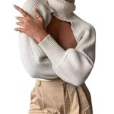 ZARA Cream Ribbed Knit Long Puff Sleeve Cropped Turtleneck Arm