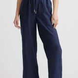 Quince  100% Linen Wide Leg High Rise Pants in Navy Photo 0