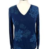 Daniel Rainn Ari V-Neck Floral Sweater Blue Navy Size Small Photo 0