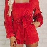 These Three Boutique Red Corduroy Romper Photo 0