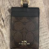 Coach  ID Lanyard Signature NWT Gold Brown Black Photo 0