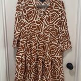 Rachel Zoe Brown and White Tiered Dress NWOT size Small 3/4 Sleeves Zebra Safari Photo 0