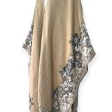 Chico's | One Size | Floral Border Fringed Blanket Ruana Wrap Kimono Pashmina Photo 0