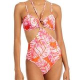 AQUA X STUDIO 189 One Piece Swimsuit Size Medium Batik Leaf Cut Out Beachwear Photo 0