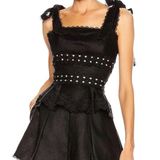 Zimmermann Kirra black linen tie shoulder peplum top with eyelet lace trim Photo 0