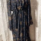 & Other Stories & Other Women's Long Black Floral Long Sleeved Dress Ruffles, Bell Sleeve Photo 0