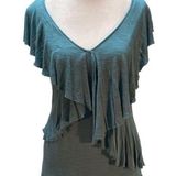 Kenar Aqua Short Sleeve V-Neck Ruffle Overlay Blouse Size Medium Photo 0