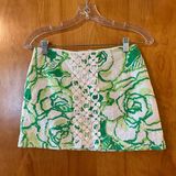 Lilly Pulitzer Tate Green White Floral Roses Embroidered Circles Skirt Size 0 Photo 0