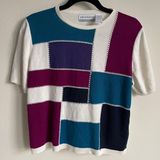 Alfred Dunner  Women's Petite Navy Blue Color Block Knitted Short Sleeve Top PXL Photo 0