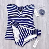Anne cole Nautical Strip Lace-up Tankini Set S Photo 0