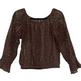 White House | Black Market Black Eyelet Long Sleeve Crop Top Medium Photo 0