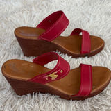 Italian Shoemakers  Red Leather Wedge Sandals Slides Summer Shoes Women's 8.5 Photo 0
