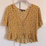 One Clothing  Yellow Floral Cropped Peplum Top Size Medium Photo 0