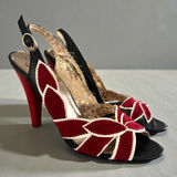 Vintage Poetic License “Spring Blooms” Red and Black Women's Leather Heels Size 7.5 Photo 0