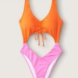 PINK - Victoria's Secret Victorias Secret PINK NEW Swimsuit One Piece Cutout Orange & Pink Size Large‎ Photo 0