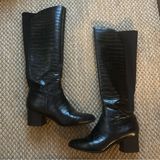 Anne Klein AK Henrie Animal Print Black Leather / Textile iflex Tall Boots 7.5 Photo 0