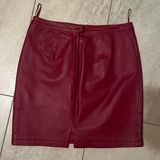 Newport News Burgundy Leather Midi Skirt Size 12 By   Photo 0