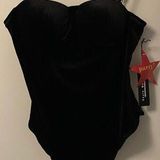 Haute Monde Black Velour Spagetti Strap Padded Bodysuit Sz XL NWT Photo 0