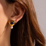 Earrings Stainless Steel 18k Gold Plated Pearl Lapis Photo 0