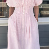 Entro  Pintuck Pleated Striped Button-Down Midi Dress Photo 0