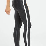 Spanx  Black Faux Leather Leggings with White Stripe XS Photo 0
