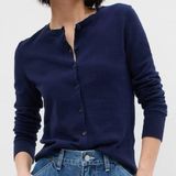 Lands' End Lands’ End 100% Pima Cotton Cardigan Size XL Petite 18 Dark Blue Photo 0