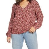 Treasure & Bond Nordstrom Popover Shirt - Rust Marsala Given Floral X-Small Photo 0