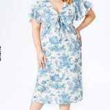 Cider NEW  Bow Cutout White Blue Midi Dress Women's 2XL Photo 0