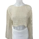 ZARA Women's Cream Long Flare Sleeve Open Knit Crochet Sweater Crop Top Size M Photo 0